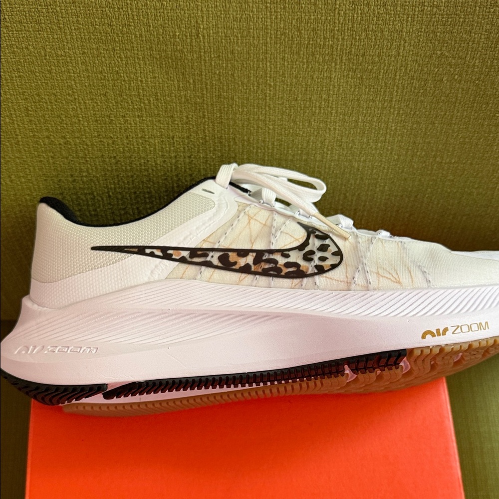 Nike White and Black Zoom Sneakers with Leopard Swoosh - Picture 8 of 8